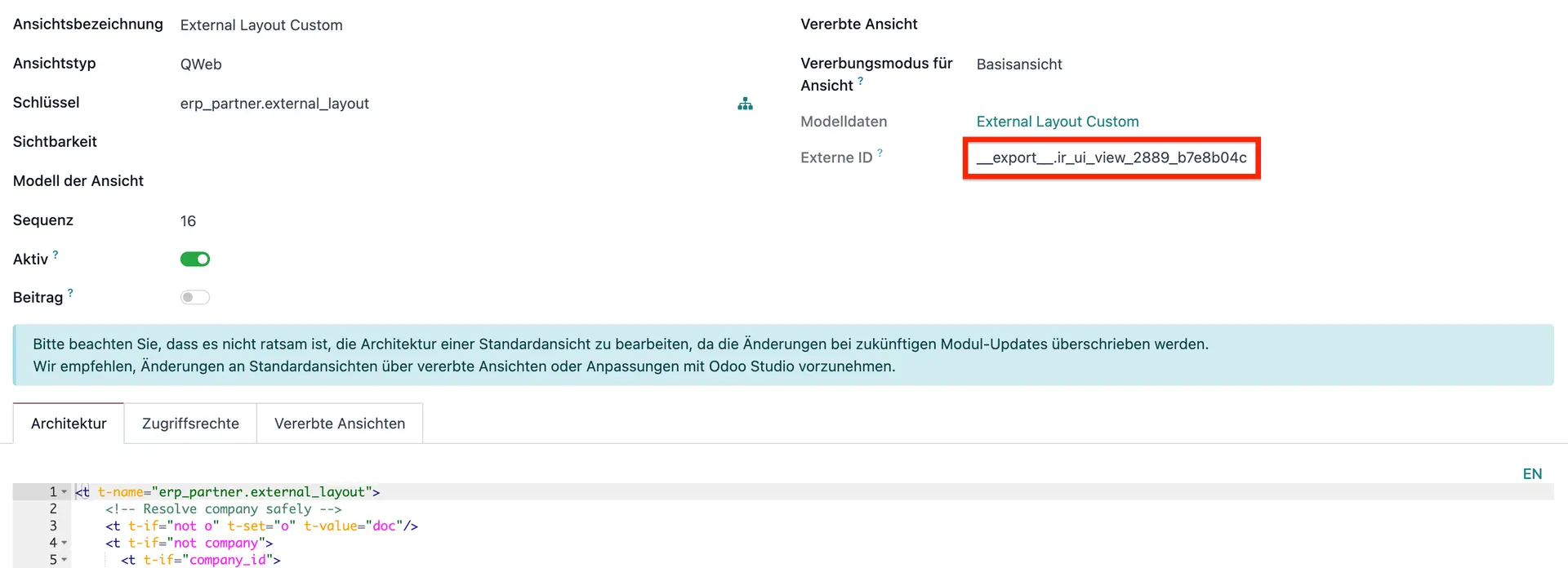Screenshot Externe ID kopieren