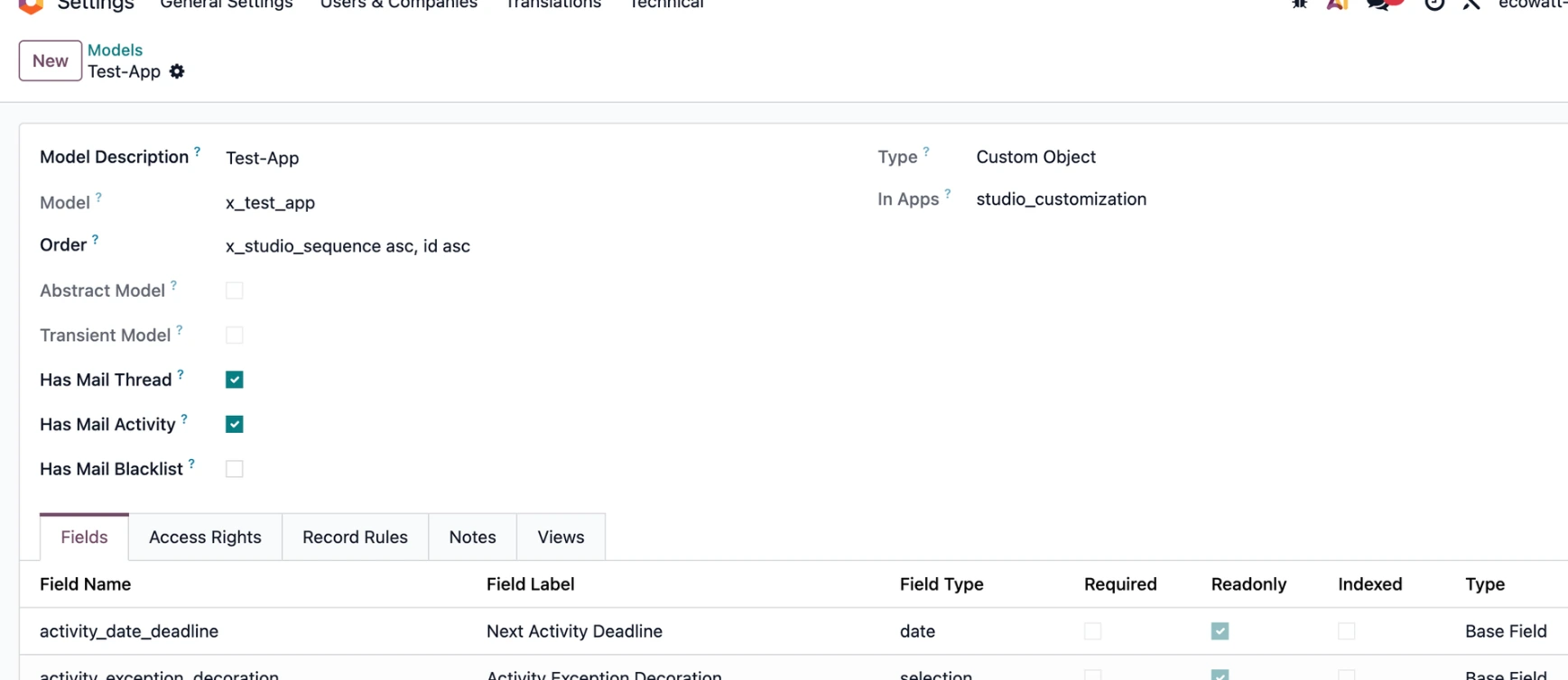 Odoo Models Screenshot
