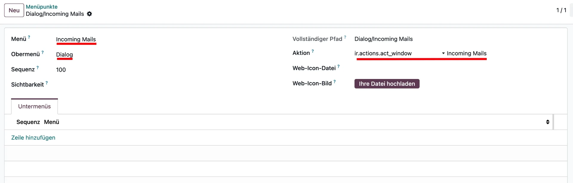 Odoo Menuitem Screenshot