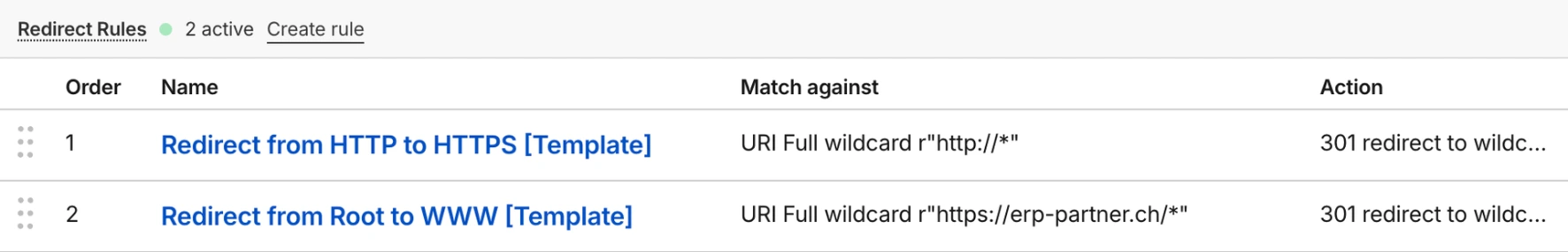 Screenshot Cloudflare Redirects