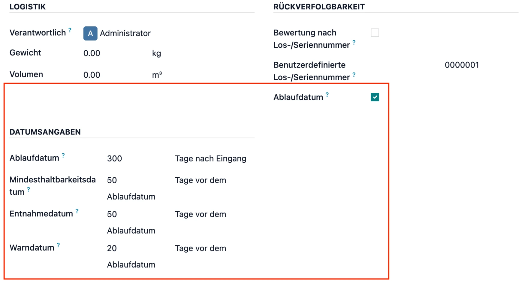 Odoo Lot Tracking aktivieren
