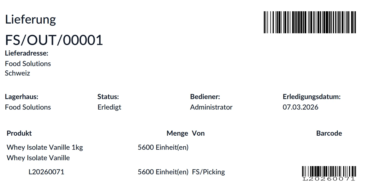 Odoo Screenshot Komissionierschein