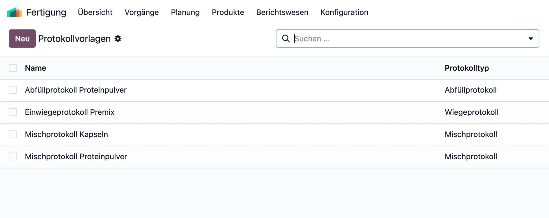 Protokollvorlagen Screenshot