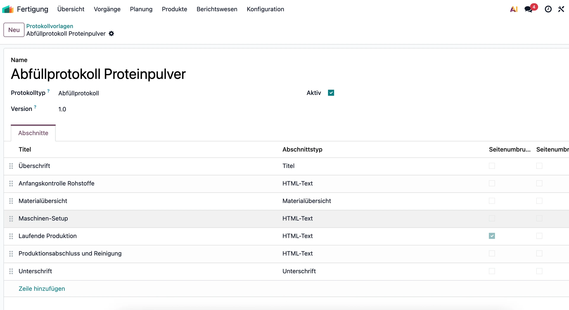 Vorlage Abfüllung Proteinpulver Screenshot
