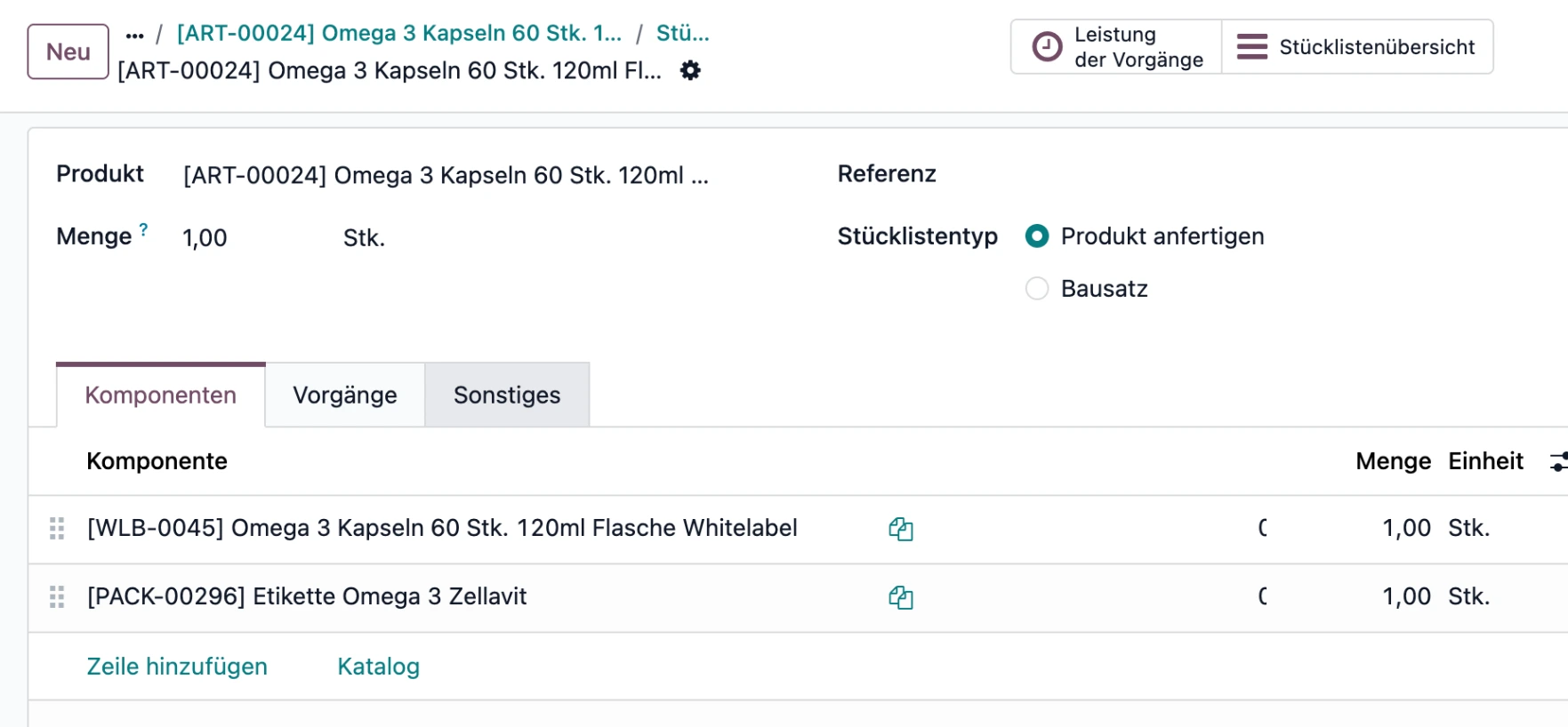 Screenshot Stückliste