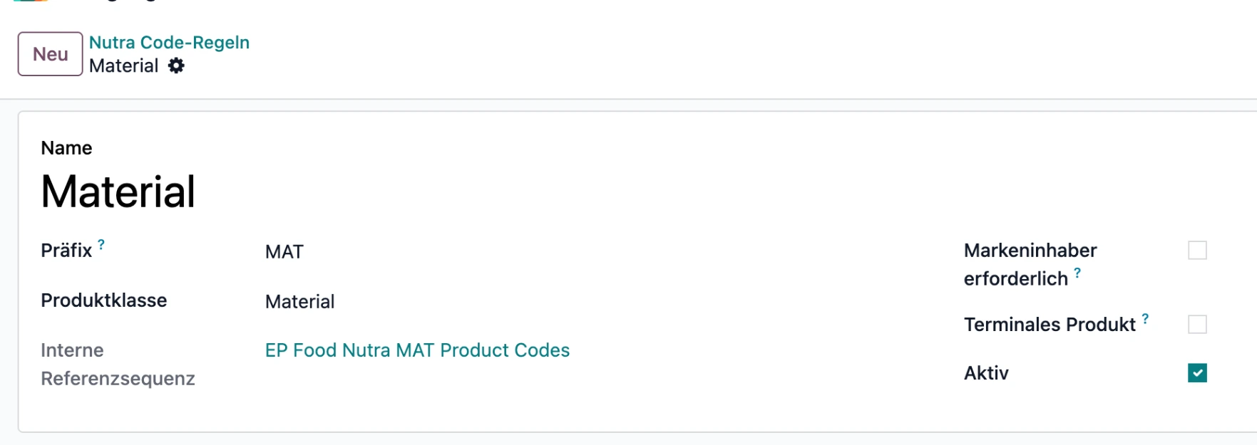 Screenshot Nutra Code Regel
