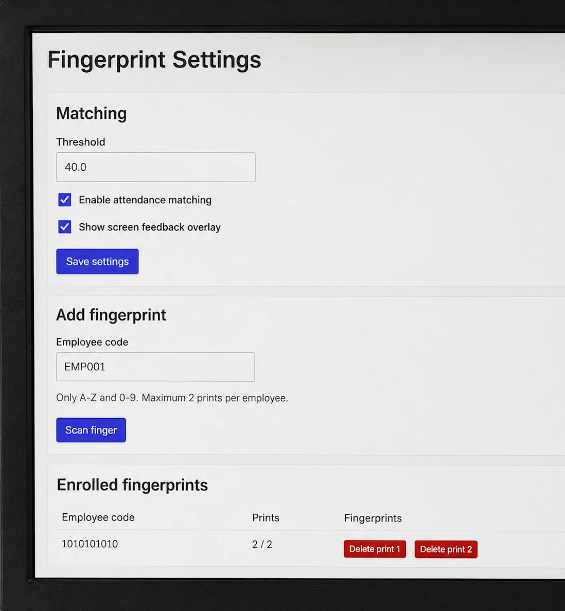 Fingerabdruck Konfigurationsseite