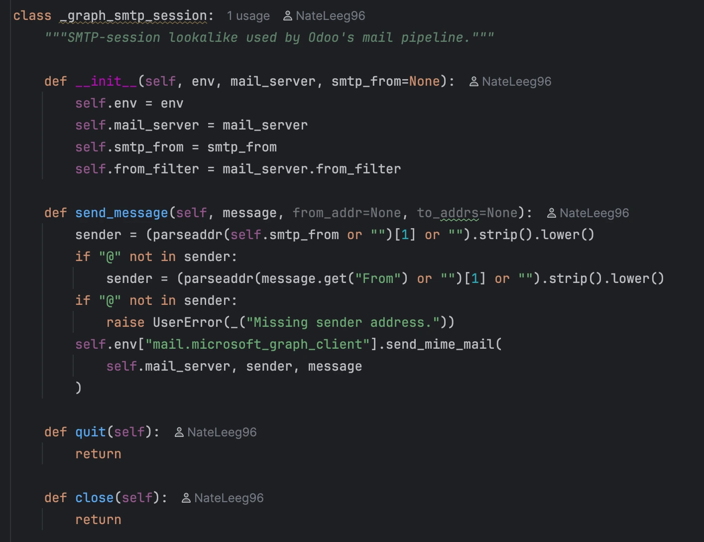 Fake SMTP Session Code Screenshot