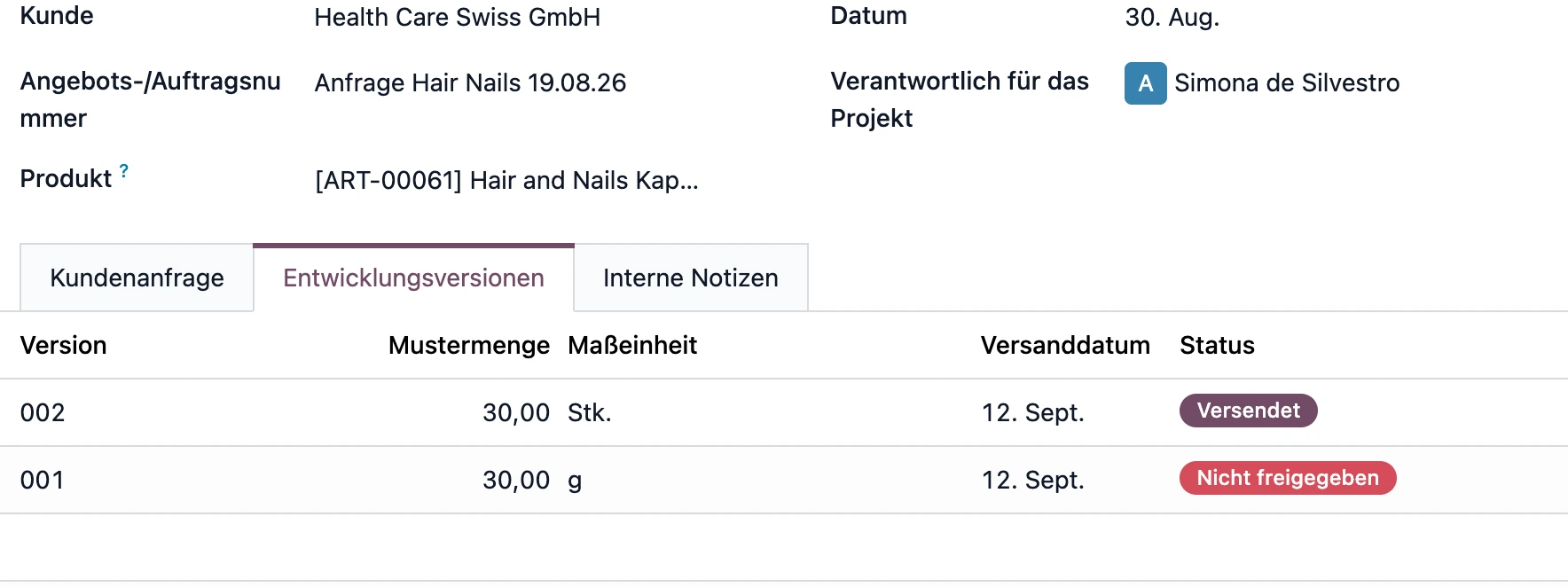 Musterrevisionen im Entwicklungsmodul