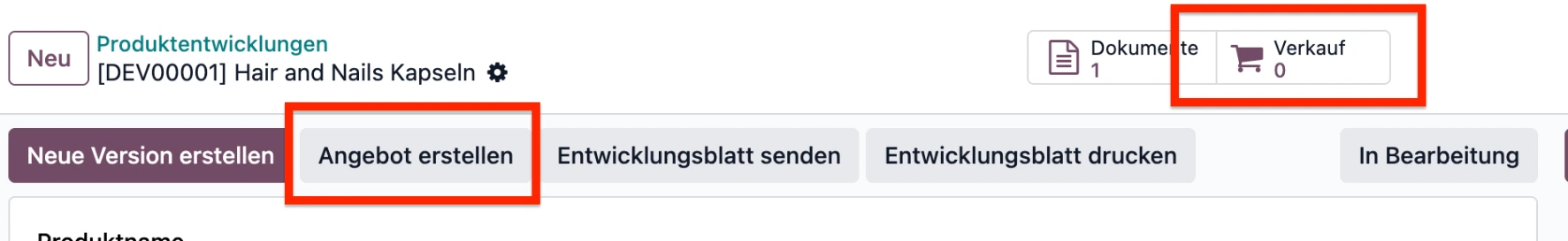 Verkaufsauftrag ab Produktentwicklung erstellen
