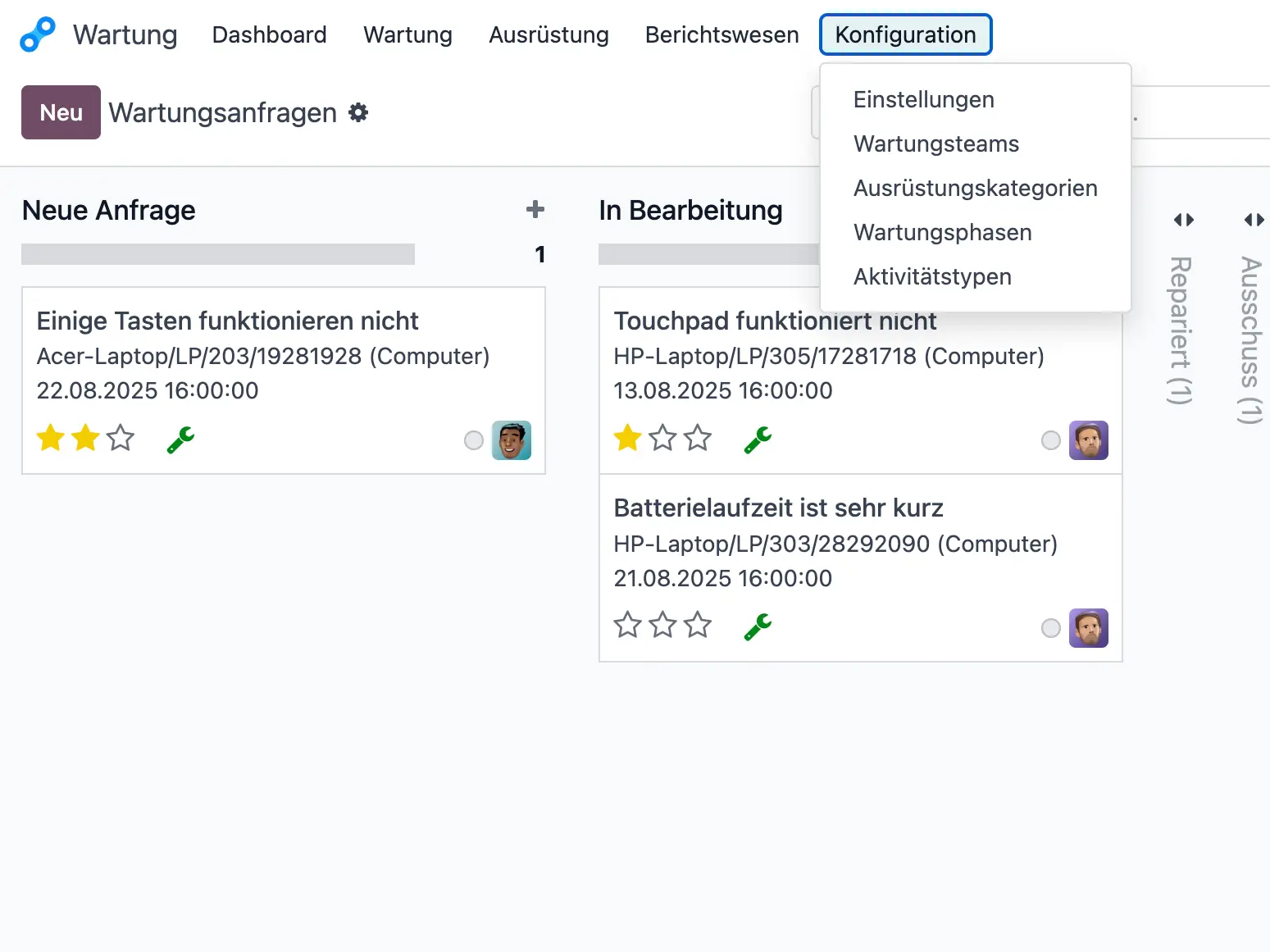 Odoo offene Wartungsaufträge