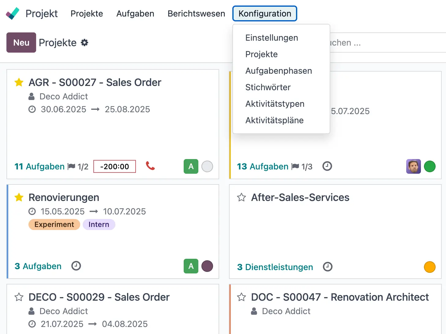Odoo Projekte Übersicht