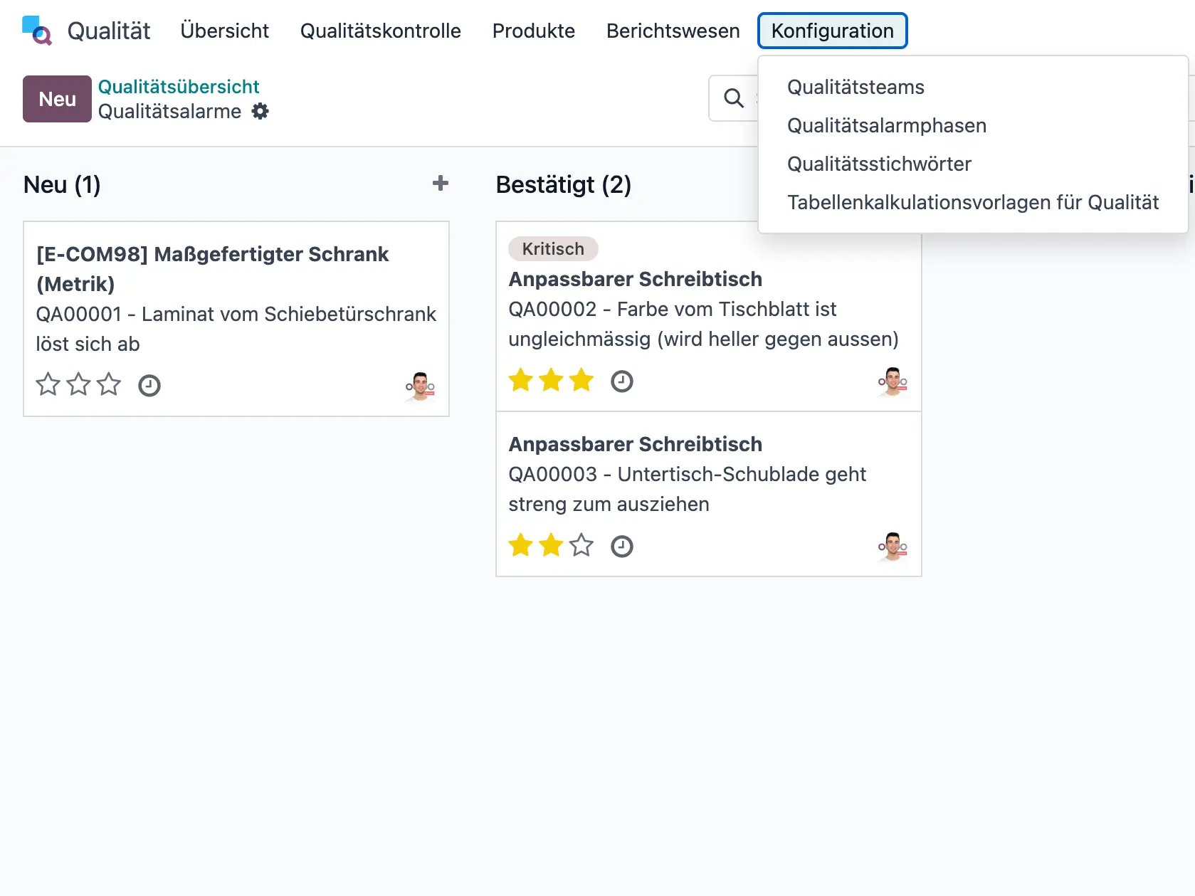 Odoo Qualitätsbeanstandungen